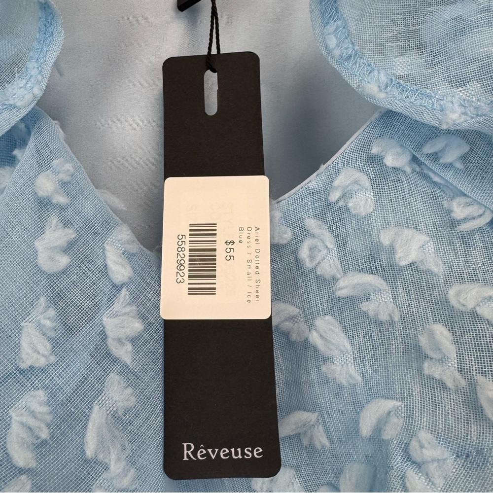 Reveuse Dress Light Blue Swiss Dot Ruffle Mini Dress Women's Sz. S NWT - Picture 10 of 16